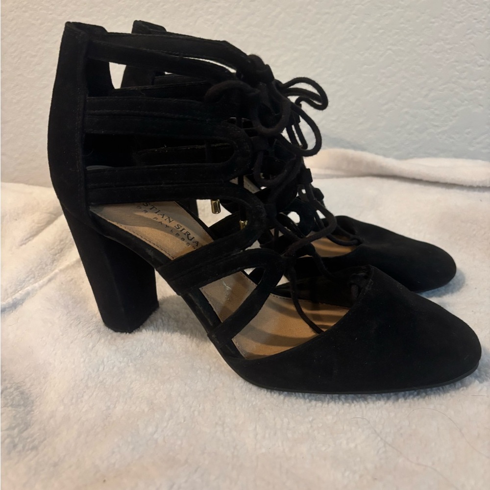 Black Women's Christian Sirliano for Payless Lace-Up Heels